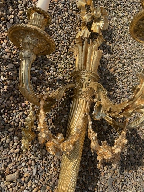 A fine and large pair of gilt bronze sconces