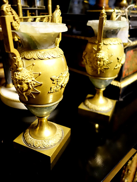 A pair of gilt bronze and spath fluor vases