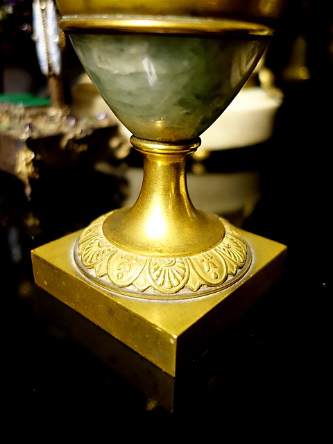 A pair of gilt bronze and spath fluor vases