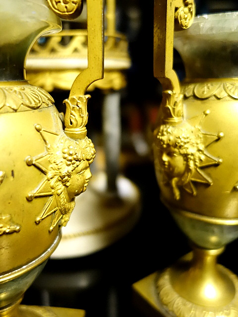 A pair of gilt bronze and spath fluor vases