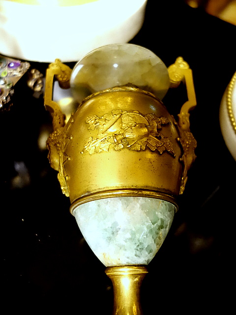A pair of gilt bronze and spath fluor vases