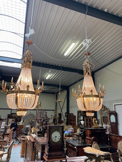 A palatial pair of crystal and bronze 