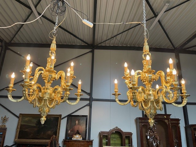 A palatial size pair of gilt bronze Louis XIV chandeliers 