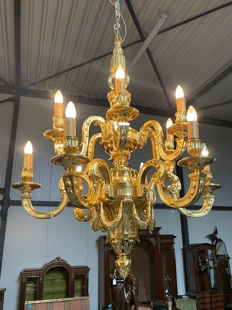 A palatial size pair of gilt bronze Louis XIV chandeliers 