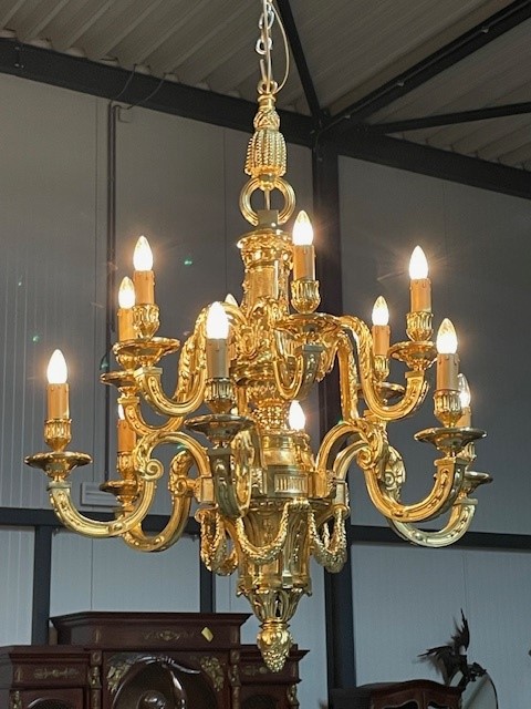 A palatial size pair of gilt bronze Louis XIV chandeliers 