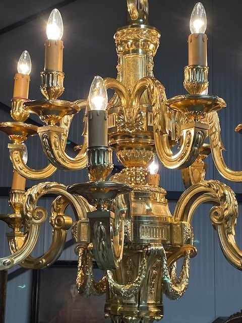 A palatial size pair of gilt bronze Louis XIV chandeliers 