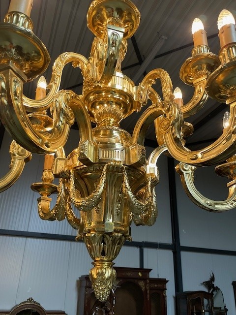 A palatial size pair of gilt bronze Louis XIV chandeliers 