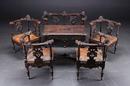 A walnut six piece salon suite with table, nicely carved