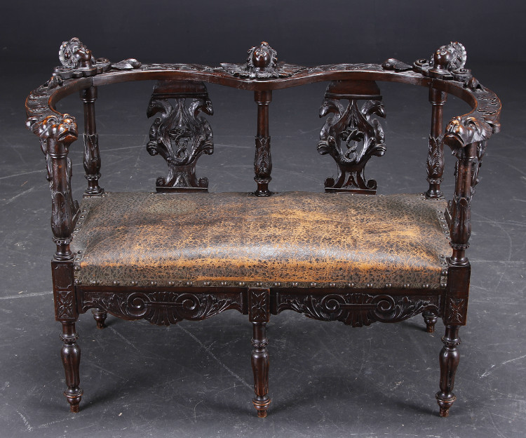 A walnut six piece salon suite with table, nicely carved