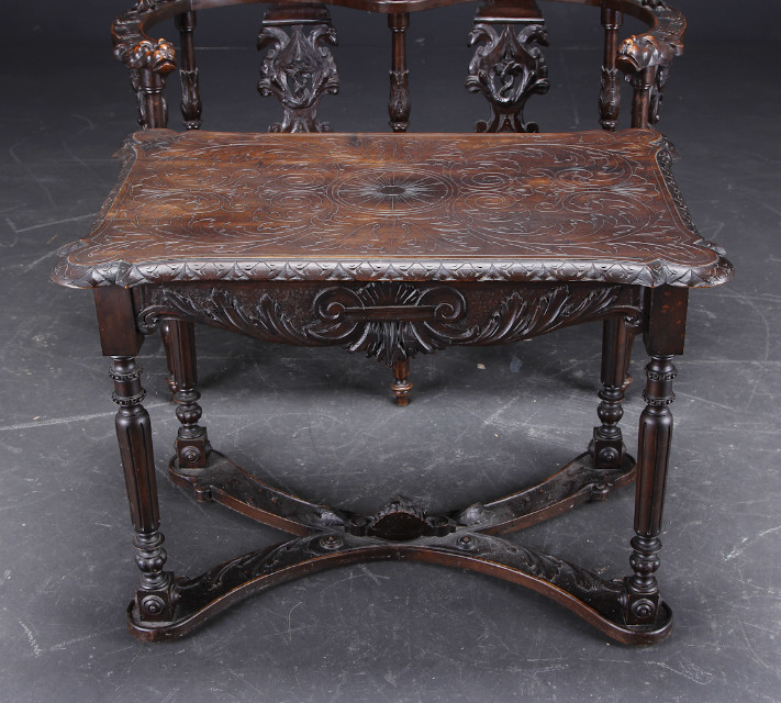 A walnut six piece salon suite with table, nicely carved