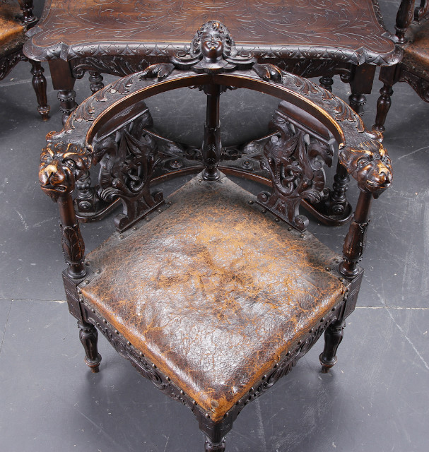 A walnut six piece salon suite with table, nicely carved