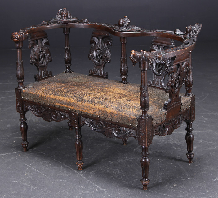 A walnut six piece salon suite with table, nicely carved