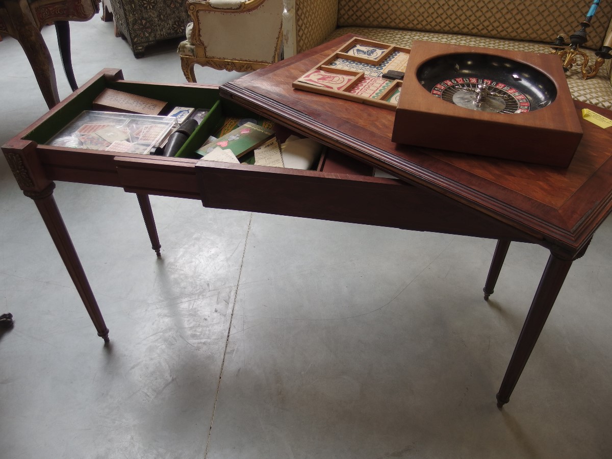 Antique Game Table France Louis XVI style Mahogany Parquetry bronze Mounts