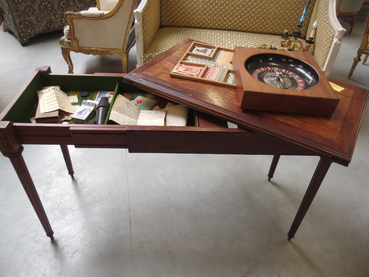 Antique Game Table France Louis XVI style Mahogany Parquetry bronze Mounts