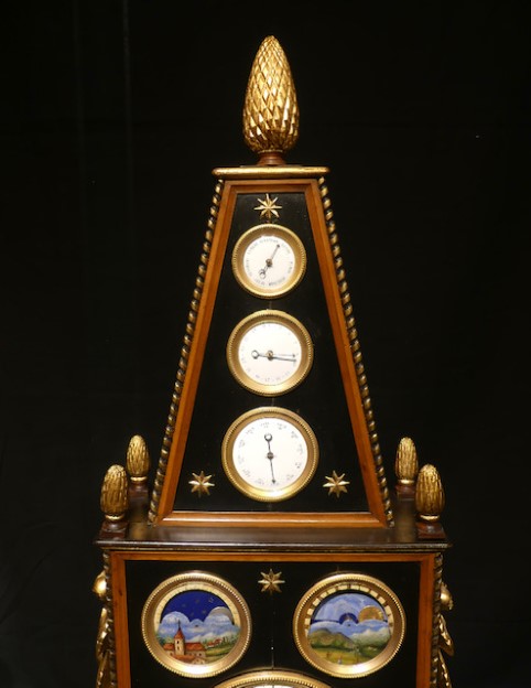 Antique Obelisk Clock with Calendar central seconds and a Musical movement in the base. Signed and dated on the dial Joseph Gouget à la Ferriere sur Risle 1880