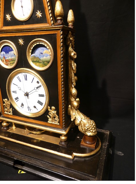 Antique Obelisk Clock with Calendar central seconds and a Musical movement in the base. Signed and dated on the dial Joseph Gouget à la Ferriere sur Risle 1880