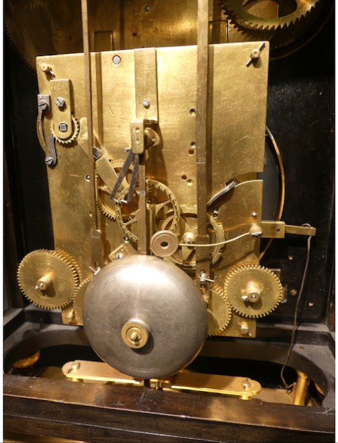 Antique Obelisk Clock with Calendar central seconds and a Musical movement in the base. Signed and dated on the dial Joseph Gouget à la Ferriere sur Risle 1880