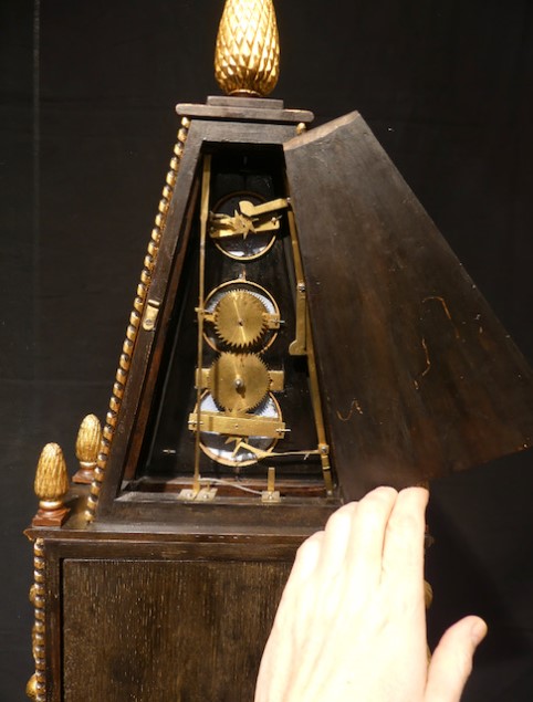 Antique Obelisk Clock with Calendar central seconds and a Musical movement in the base. Signed and dated on the dial Joseph Gouget à la Ferriere sur Risle 1880