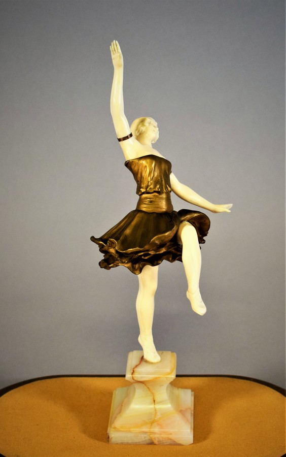 Art Nouveau Patinated Bronze and Ivory Statue of a Ballet Dancer signed L. Sosson