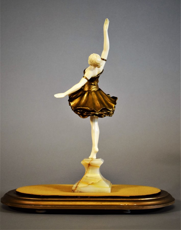 Art Nouveau Patinated Bronze and Ivory Statue of a Ballet Dancer signed L. Sosson