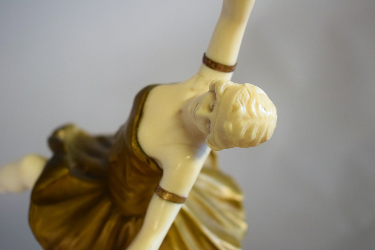Art Nouveau Patinated Bronze and Ivory Statue of a Ballet Dancer signed L. Sosson