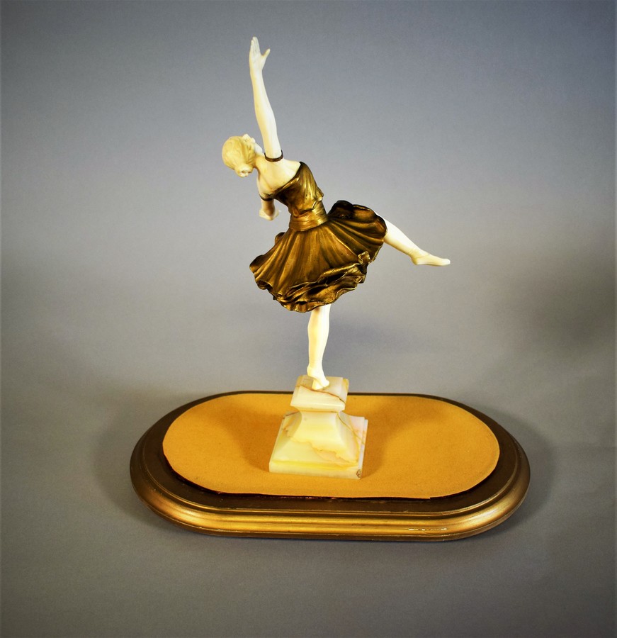 Art Nouveau Patinated Bronze and Ivory Statue of a Ballet Dancer signed L. Sosson