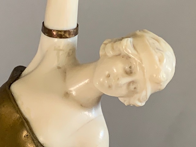 Art Nouveau Patinated Bronze and Ivory Statue of a Ballet Dancer signed L. Sosson