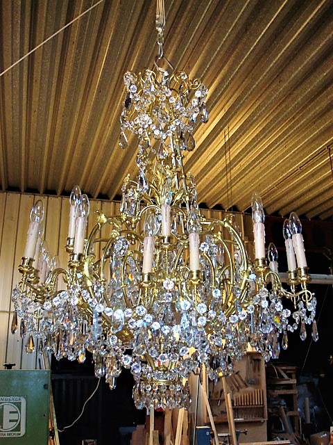 Chandelier Cut Crystal and Gilt Brass Louis XV Style 28 Lights France circa 1900 