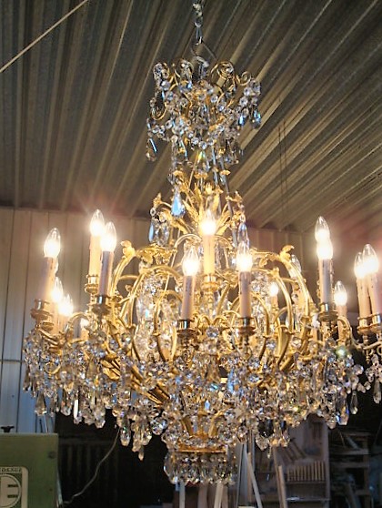 Chandelier Cut Crystal and Gilt Brass Louis XV Style 28 Lights France circa 1900 