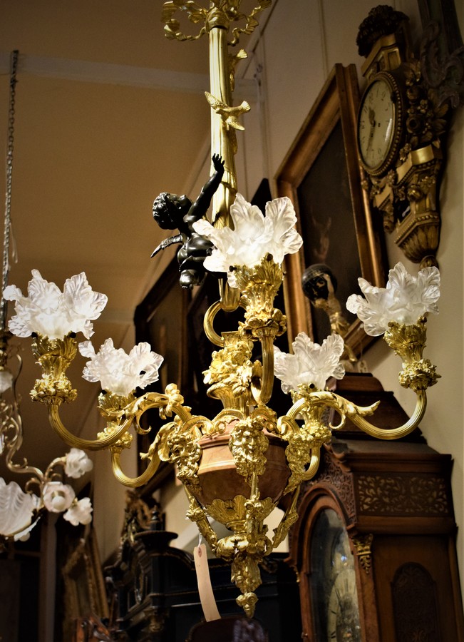 Brass and Crystal Chandelier - Putti Fine Furnishings Canada