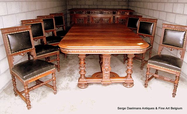 Dining Room Suite In Carved Walnut Neo, Antique Dining Room Furniture 1900