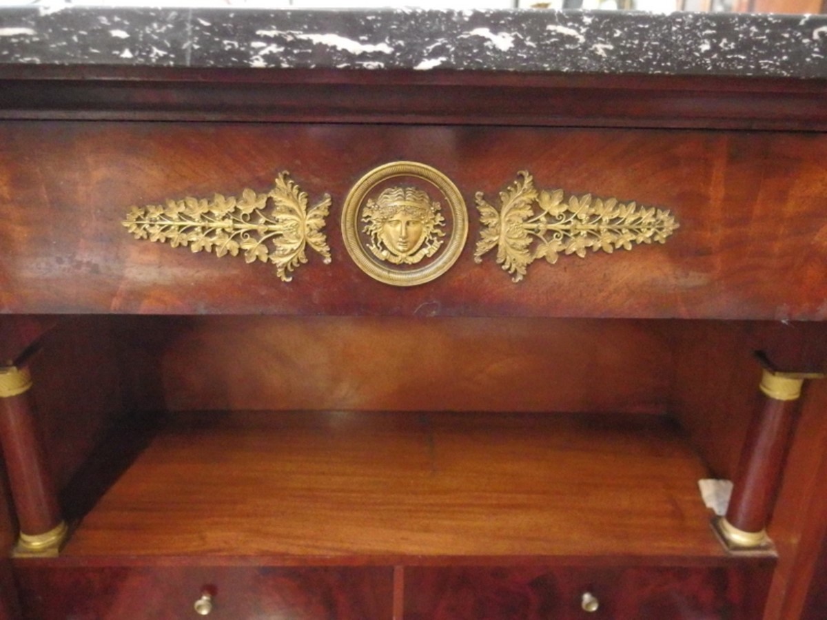 Empire period mahogany and ormolu bed with commode and writing chest France ca .1810-1820