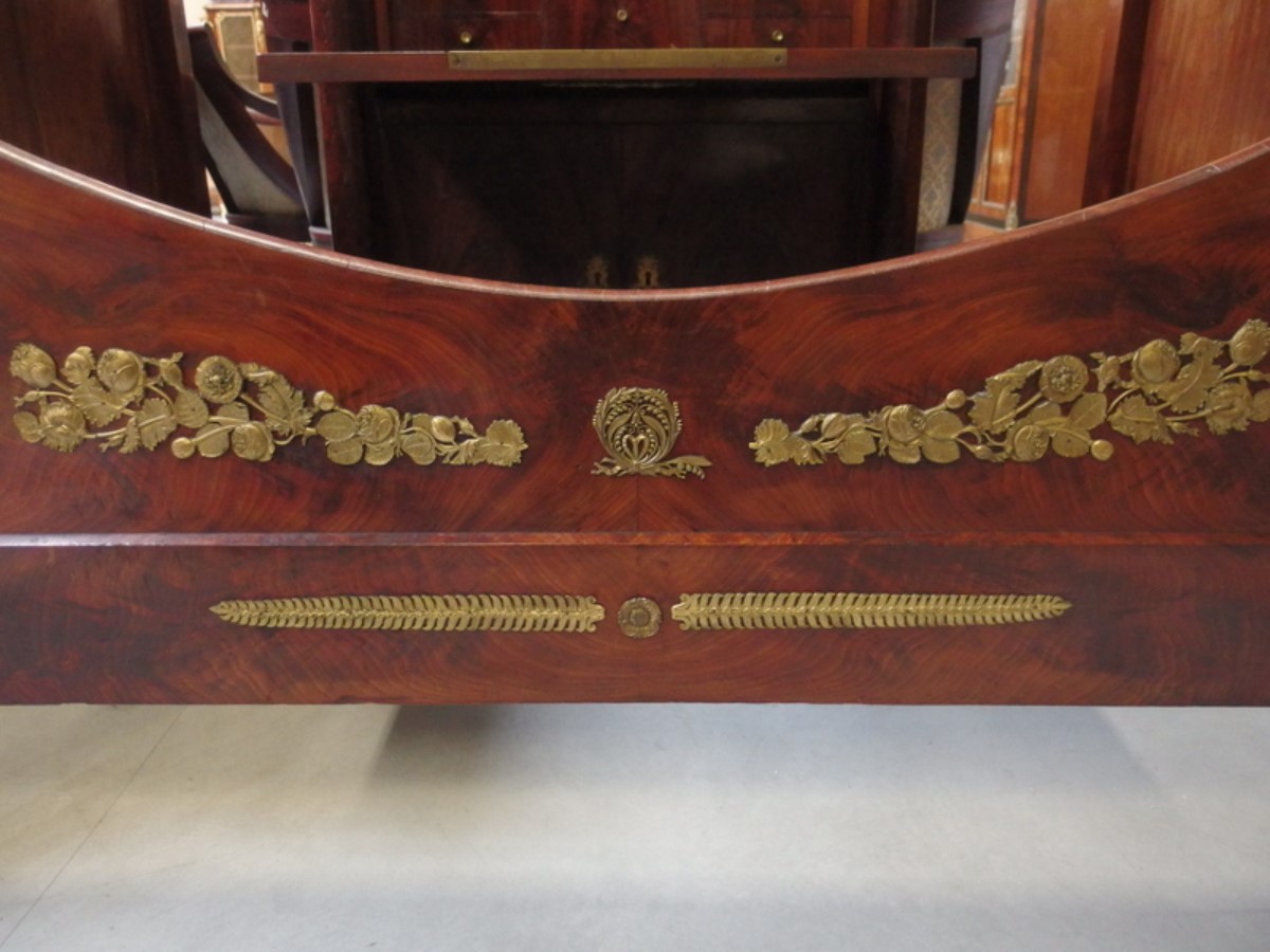 Empire period mahogany and ormolu bed with commode and writing chest France ca .1810-1820