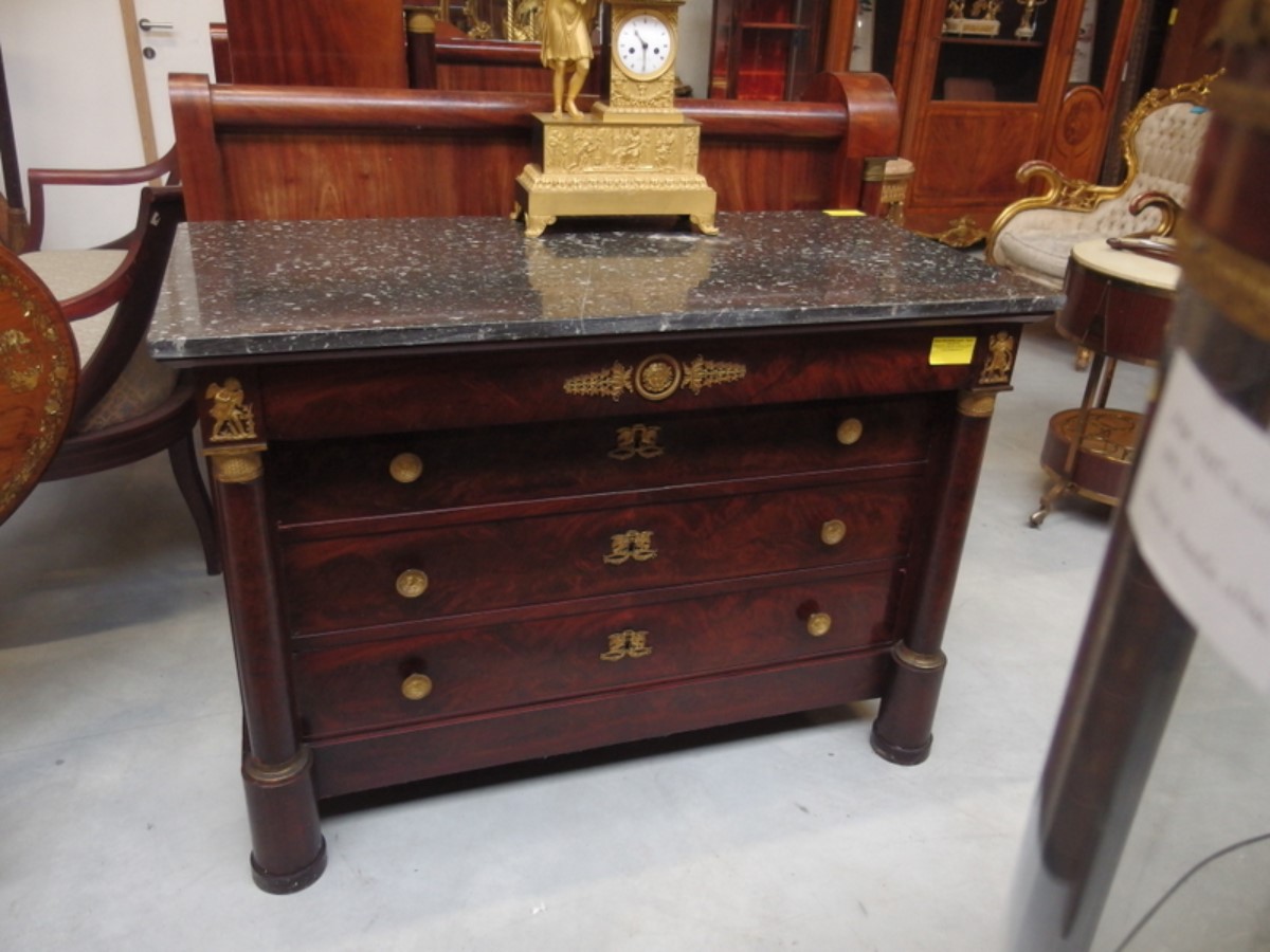 Empire period mahogany and ormolu bed with commode and writing chest France ca .1810-1820