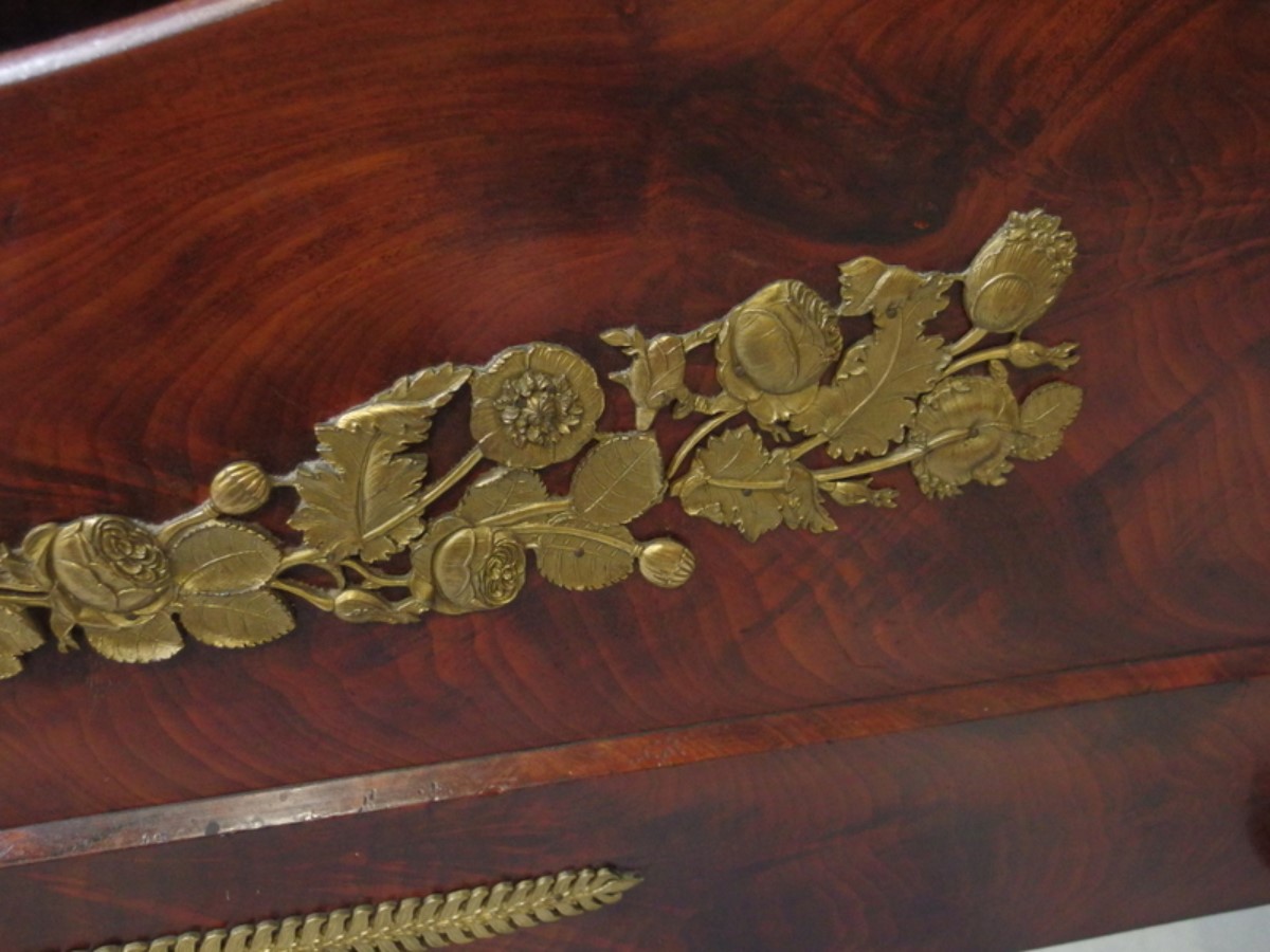 Empire period mahogany and ormolu bed with commode and writing chest France ca .1810-1820