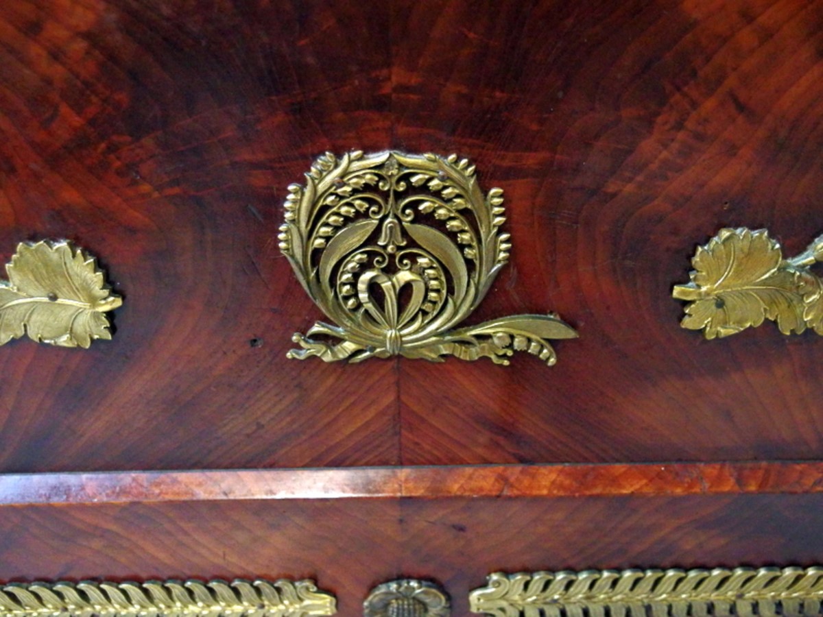 Empire period mahogany and ormolu bed with commode and writing chest France ca .1810-1820