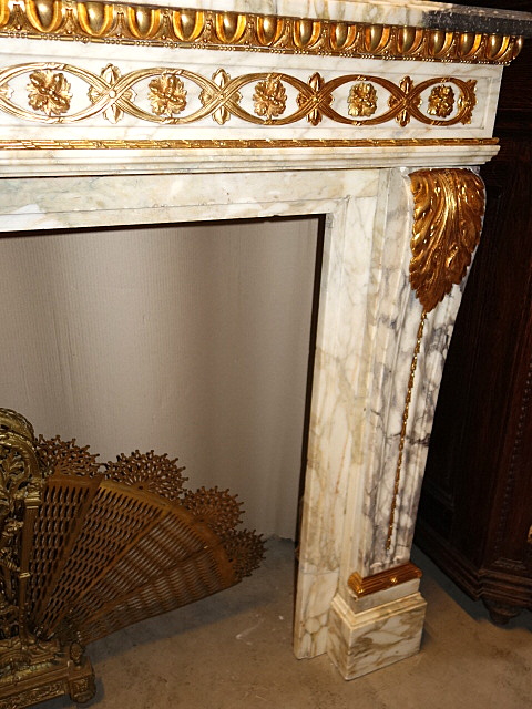 Fire Mantle Marble and Gilt Bronze Ornaments Louis XVI style France 