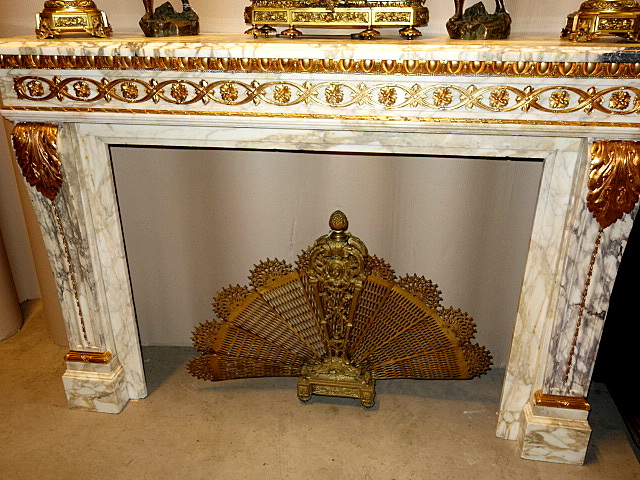 Fire Mantle Marble and Gilt Bronze Ornaments Louis XVI style France 