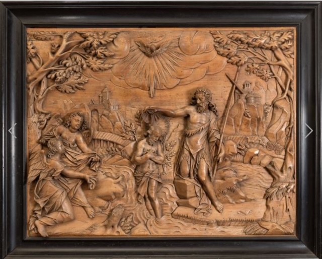 Flemish 17th century relief of the  baptism of Christ 