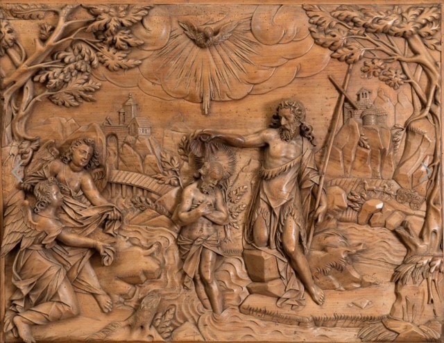 Flemish 17th century relief of the  baptism of Christ 