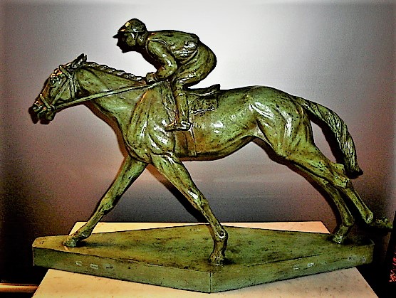 Jockey Sculpture Patinated Bronze signed van Rijswijck