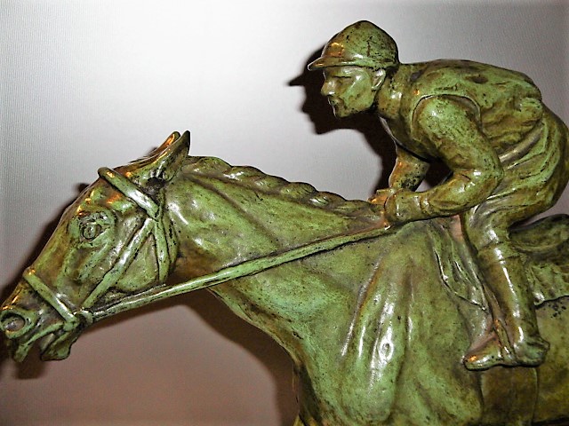 Jockey Sculpture Patinated Bronze signed van Rijswijck