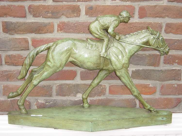 Jockey Sculpture Patinated Bronze signed van Rijswijck