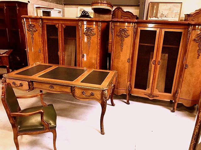 Library Office Furniture Set Desk Chair and Pair of Bookcases France Regence Style early 20th century