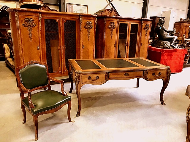 Library Office Furniture Set Desk Chair and Pair of Bookcases France  Regence Style early 20th century - Chairs - Items by category - European  ANTIQUES & DECORATIVE