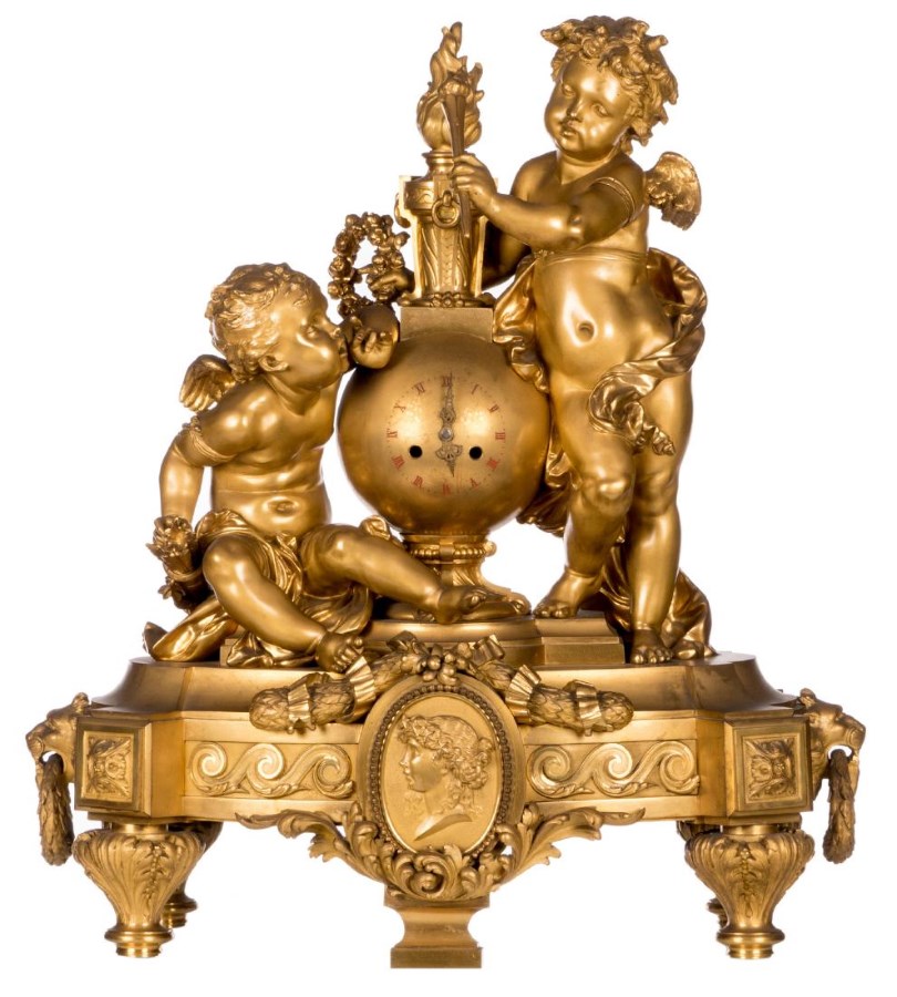 Mantel Clock Garniture Ormolu Louis XVI with Putti Neo-Classical Style France 19th Century Napoleon III period