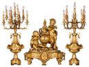 Mantel Clock Garniture Ormolu Louis XVI with Putti Neo-Classical Style France 19th Century Napoleon III period