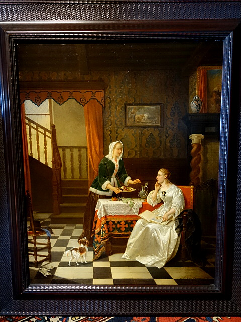 Painting signed Alexis Van Hamme Interior Scene with two Ladies