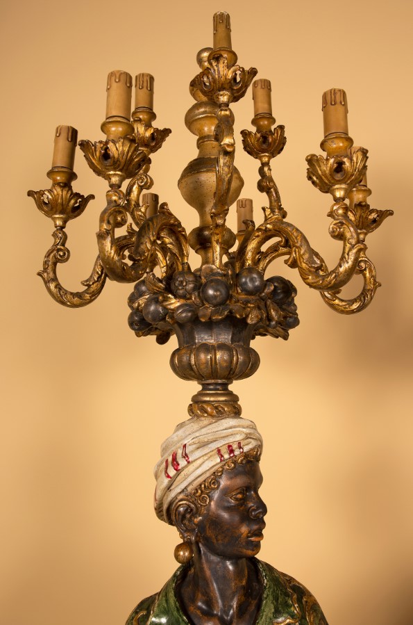Pair of Italian Blackamoor Torcheres Polychromed Carved Wood 