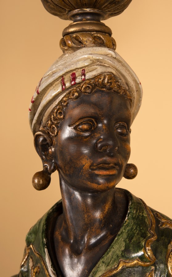 Pair of Italian Blackamoor Torcheres Polychromed Carved Wood 